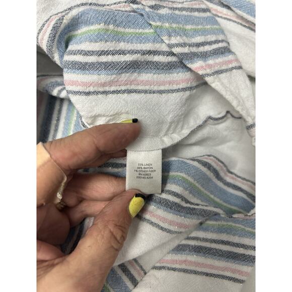 CHRISTOPHER BANKS Womens Sz L Linen Blend Top White‎ Stripe Metalic Thread - Picture 9 of 10